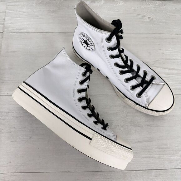 Converse Chuck Taylor Women 9 All Star Platform High Top Sneakers White Leather - Picture 12 of 12